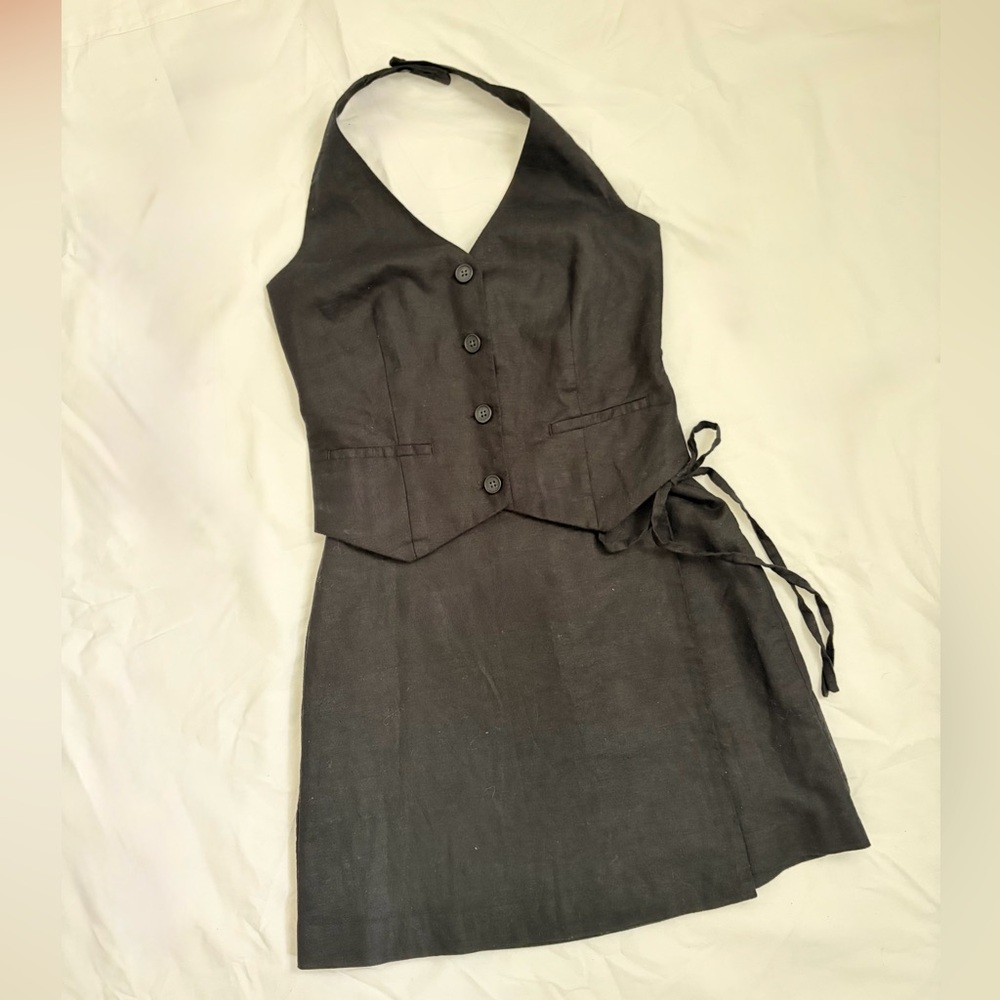 GAP Black Two-Piece Halter Vest Dress with Side Tie Wrap Skirt
